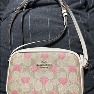 Coach Pink and Cream Heart Pattern Crossbody Bag